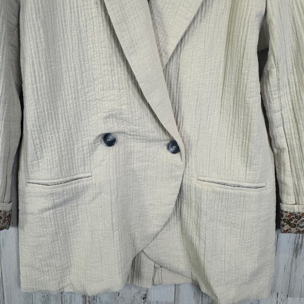 Cotton Gauze Blazer Size Small Beige Relaxed Fit Cottagecore Boho Preppy EUC - Picture 4 of 10